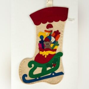 Jolaynes Felt Christmas Stocking Santa's Sleigh With Toys Vintage 1976-1977